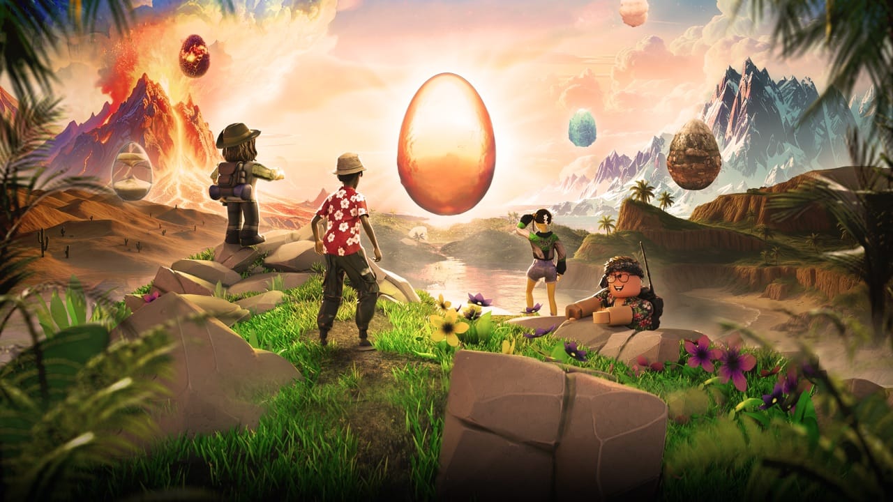 Adventurers exploring a vibrant landscape.