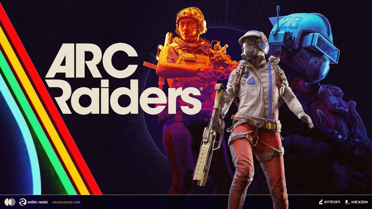Arc Raiders 2026 key art showing characters and ARC enemy in the extraction shooter