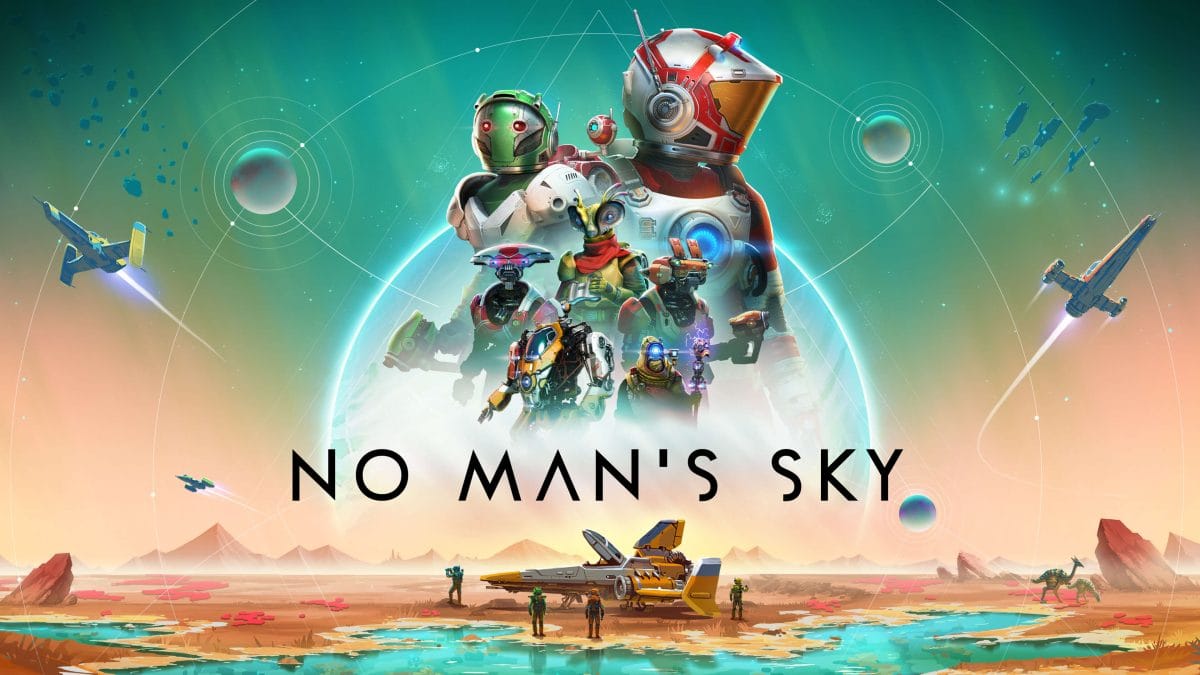 No Man's Sky poster, in deep space with space crafts.