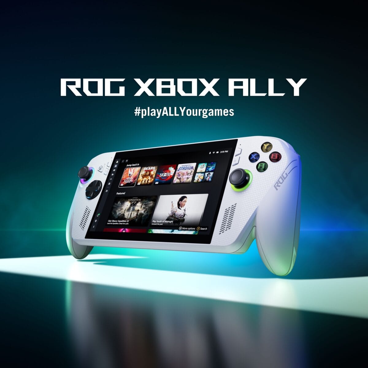ROG Xbox Ally base model white handheld with Xbox interface